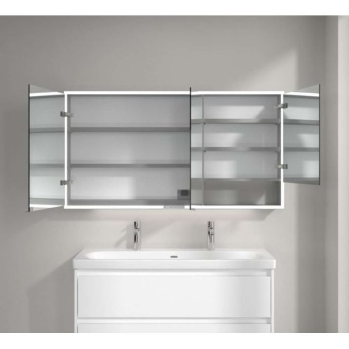 Villeroy & Boch My View+ - Zrkadlová skrinka s LED osvetlením 140x75x17 cm, 3 dvierka, sivá A4811400