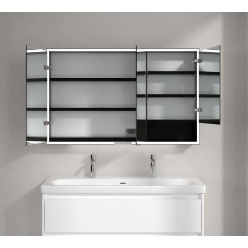 Villeroy & Boch My View+ - Zrkadlová skrinka s LED osvetlením 120x75x17 cm, 3 dvierka, matná čierna B4811200