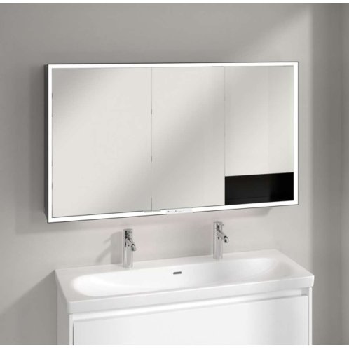 Villeroy & Boch My View+ - Zrkadlová skrinka s LED osvetlením 130x75x17 cm, 3 dvierka, matná čierna B4811300