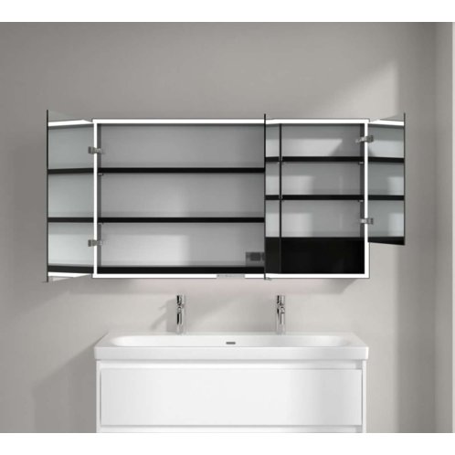 Villeroy & Boch My View+ - Zrkadlová skrinka s LED osvetlením 130x75x17 cm, 3 dvierka, matná čierna B4811300