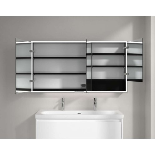 Villeroy & Boch My View+ - Zrkadlová skrinka s LED osvetlením 140x75x17 cm, 3 dvierka, matná čierna B4811400