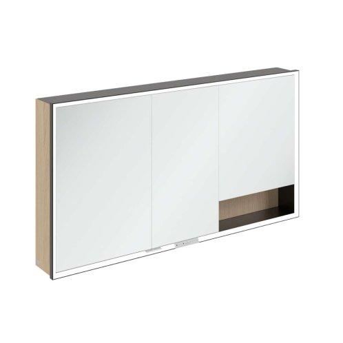 Villeroy & Boch My View+ - Zrkadlová skrinka s LED osvetlením 140x75x17 cm, 3 dvierka, Nordic Oak/matná čierna B48114VJ