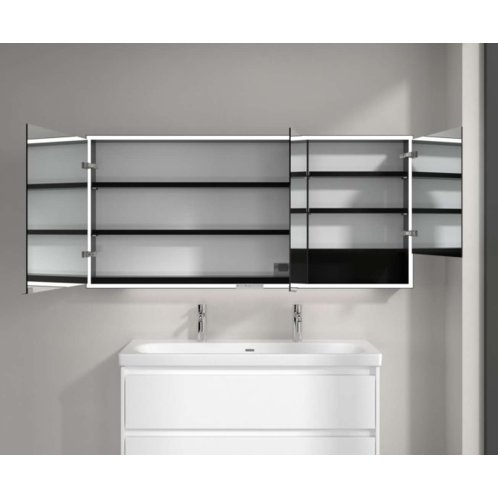 Villeroy & Boch My View+ - Zrkadlová skrinka s LED osvetlením 160x75x17 cm, 3 dvierka, matná čierna B4811600
