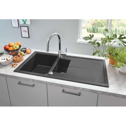 Grohe - Kompozitný drez K400 s automatickým odtokom, 100x50 cm, granitová čierna 31642AP0