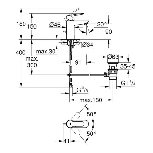 Grohe BauEdge - Umývadlová batéria, s výpusťou, chróm 23802000