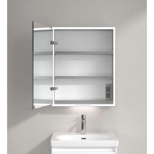 Villeroy & Boch My View+ - Zrkadlová skrinka s LED osvetlením 60x75x17 cm, 1 dvierka, pánty vľavo, Brilliant White/sivá A4816LVE