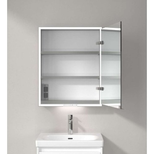 Villeroy & Boch My View+ - Zrkadlová skrinka s LED osvetlením 60x75x17 cm, 1 dvierka, pánty vpravo, sivá A4816R00