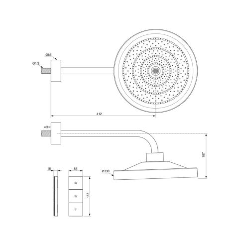 Ideal Standard Idealrain Solos - Hlavová sprcha s pripojením, priemer 33 cm, 3 prúdy, s LED osvetlením, Silver Storm A7890GN