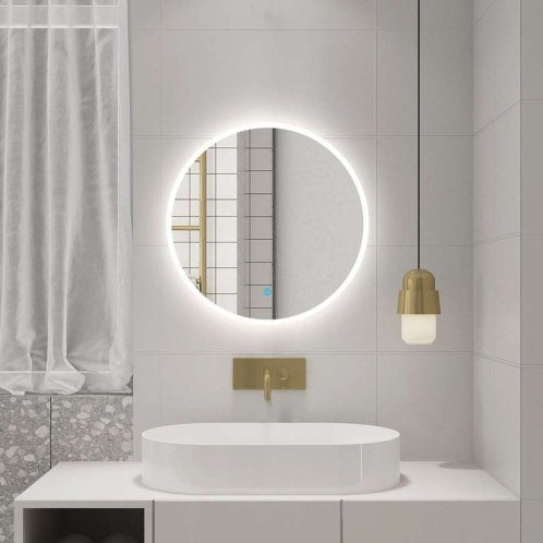 Aqualine - Zrkadlo s LED osvetlením, priemer 60 cm, dotykový senzor UR060