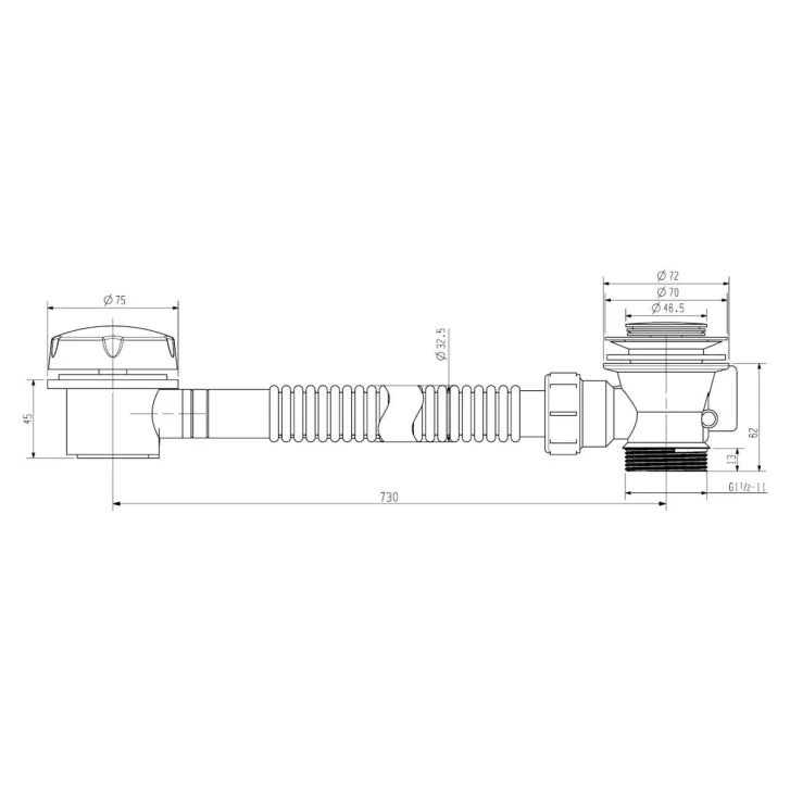 Aqualine - Vaňová súprava s bovdenom, dĺžka 730 mm, mosadz/chróm TY1006