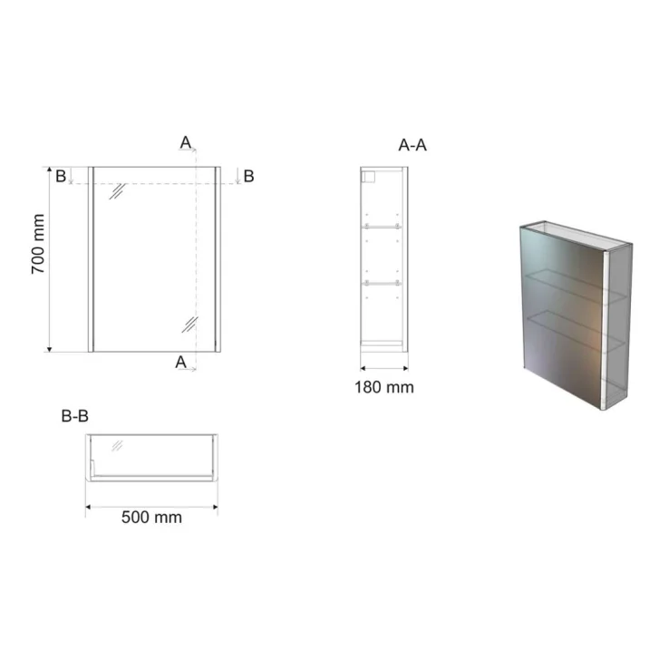 Aqualine Deneb - Zrkadlová skrinka, 50x70x18 cm, 1 dvierka, matná biela DN050