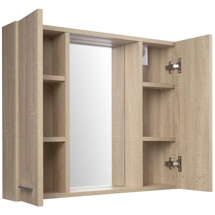 Aqualine Zoja - Zrkadlová skrinka s LED osvetlením, 70x60x14 cm, 2 dvierka, dub platin 45029S