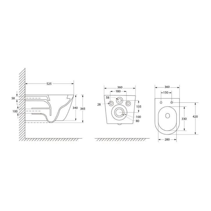 Aqualine Denica - Závesné WC, Vortex Rimless, biela PS8512