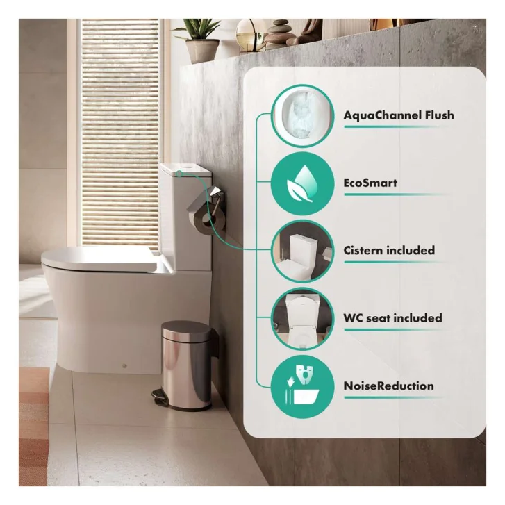 Hansgrohe EluPura Original S - WC kombi s doskou SoftClose, vario odpad, AquaChannel Flush, Rimless, biela 60346450