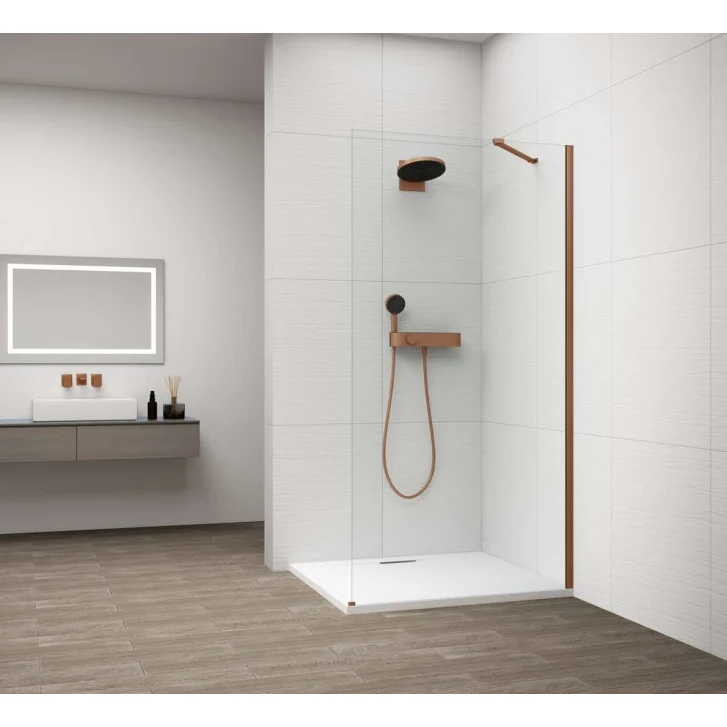 Polysan Esca - Sprchová stena Walk-In 80x210 cm, Antidrop, sklo číre/meď mat ES1080-09