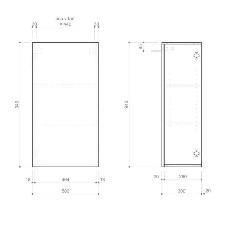 Sapho Espace - Skrinka 50x94x32 cm, 1x dvierka, P/L, dub alabama ESC850-2222