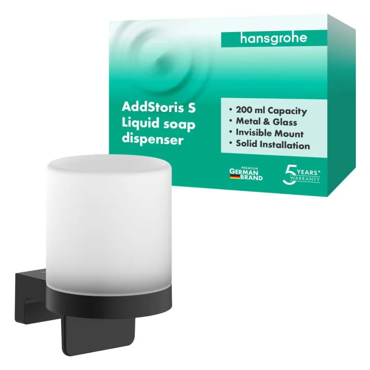 Hansgrohe AddStoris S - Dávkovač mydla s držiakom, matné sklo/matná čierna 41765670