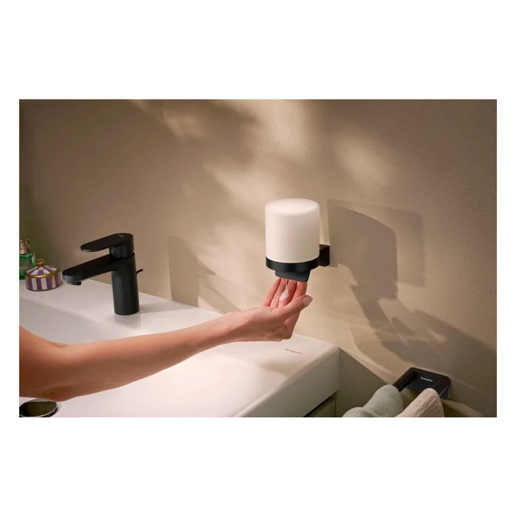 Hansgrohe AddStoris S - Dávkovač mydla s držiakom, matné sklo/matná čierna 41765670