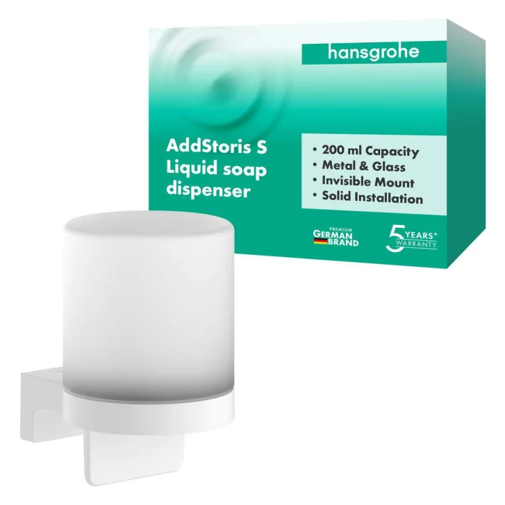 Hansgrohe AddStoris S - Dávkovač mydla s držiakom, matné sklo/matná biela 41765700