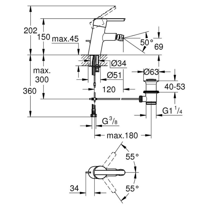 Grohe Feel - Bidetová batéria s výpustom, chróm 32558000