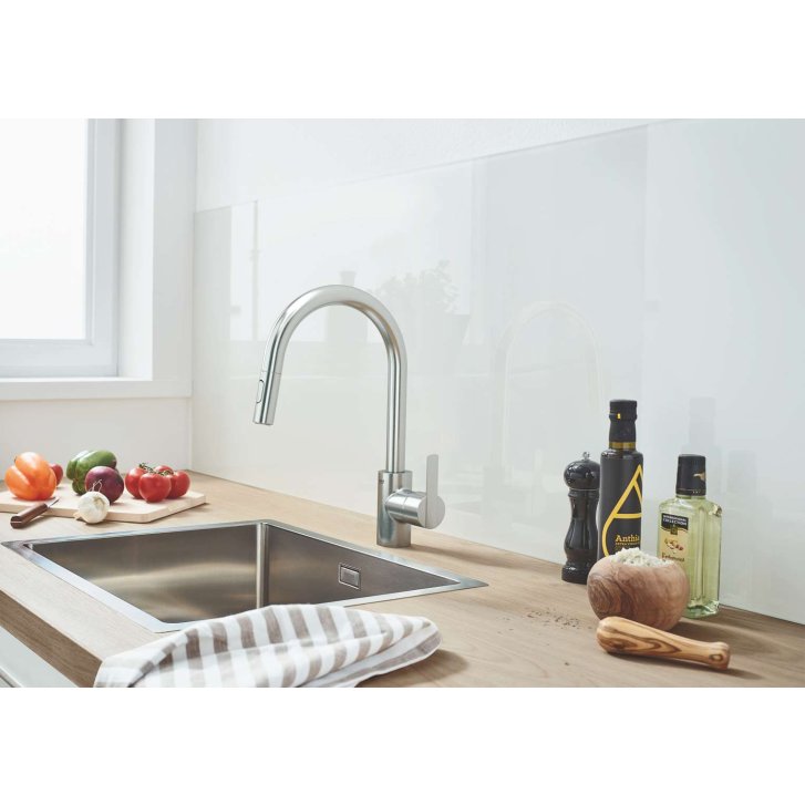Grohe Feel - Drezová batéria s výsuvnou spŕškou, supersteel 31486DC1