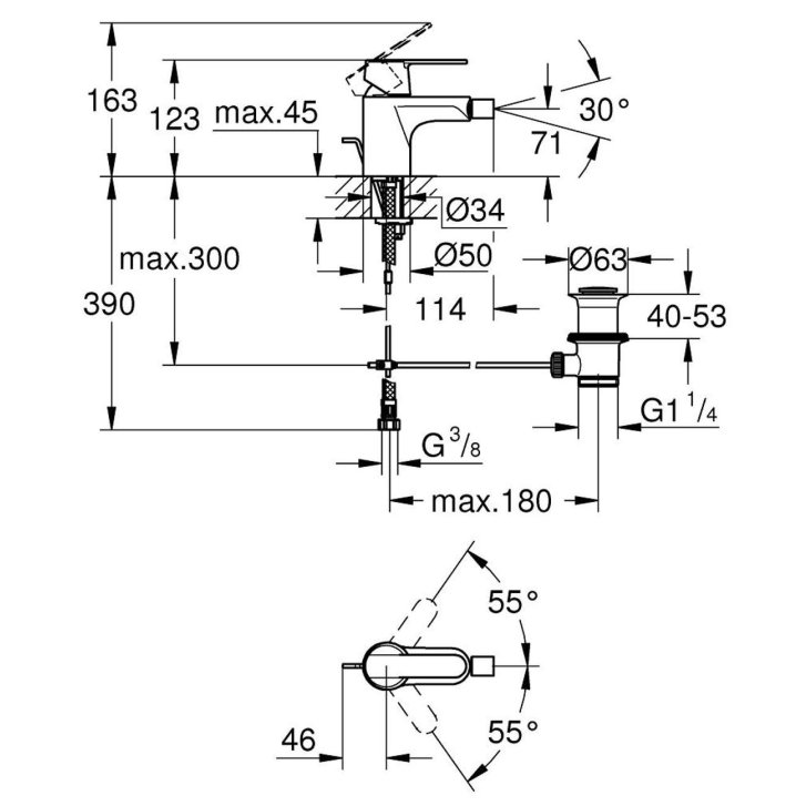 Grohe Get - Bidetová batéria s výpustom, chróm 32885000