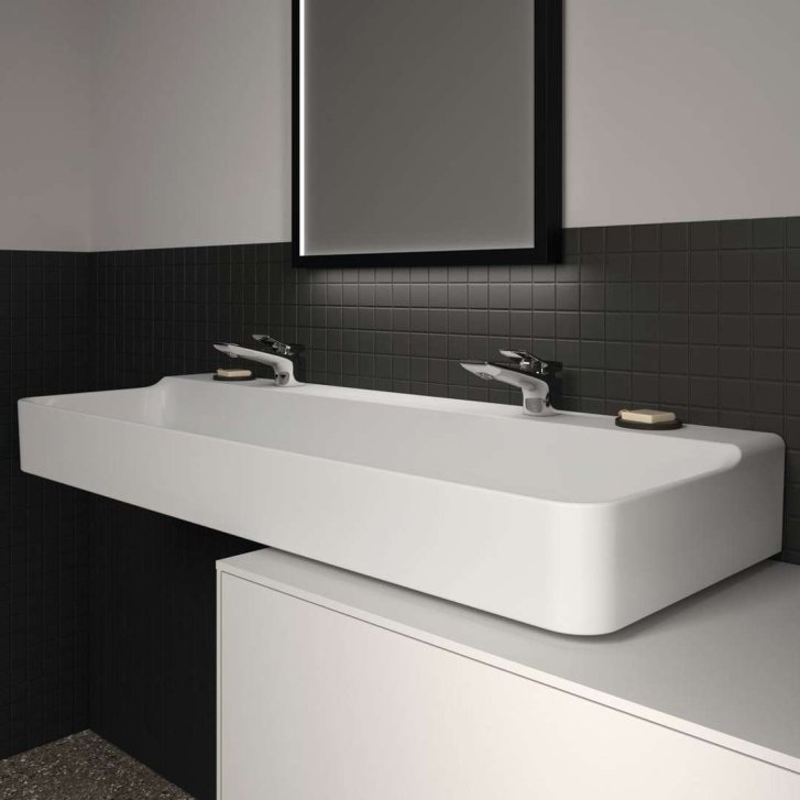 Ideal Standard Conca Ceram - Dvojumývadlo na dosku, 120x45 cm, bez prepadu, otvory na batérie, biela T384401