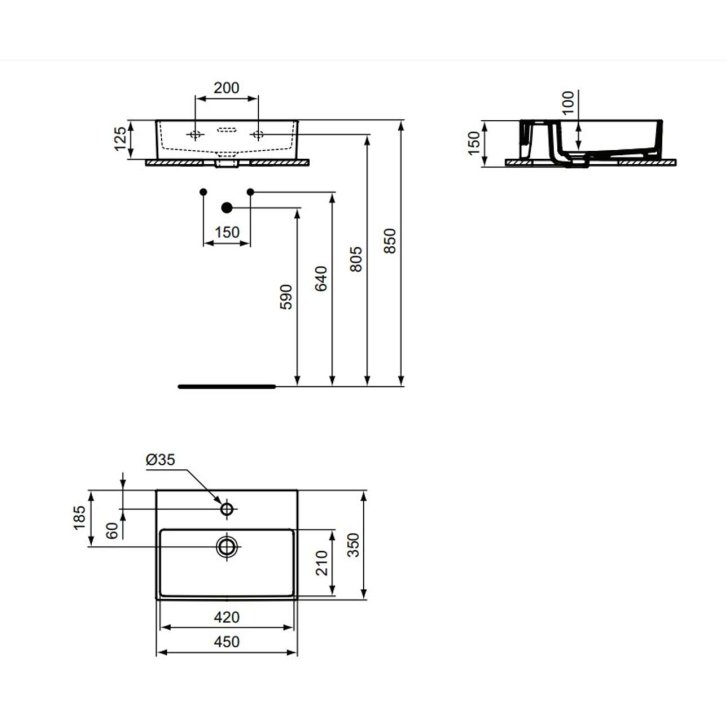 Ideal Standard Extra - Umývadielko na dosku, 45x35 cm, s prepadom, otvor na batériu, biela T391701
