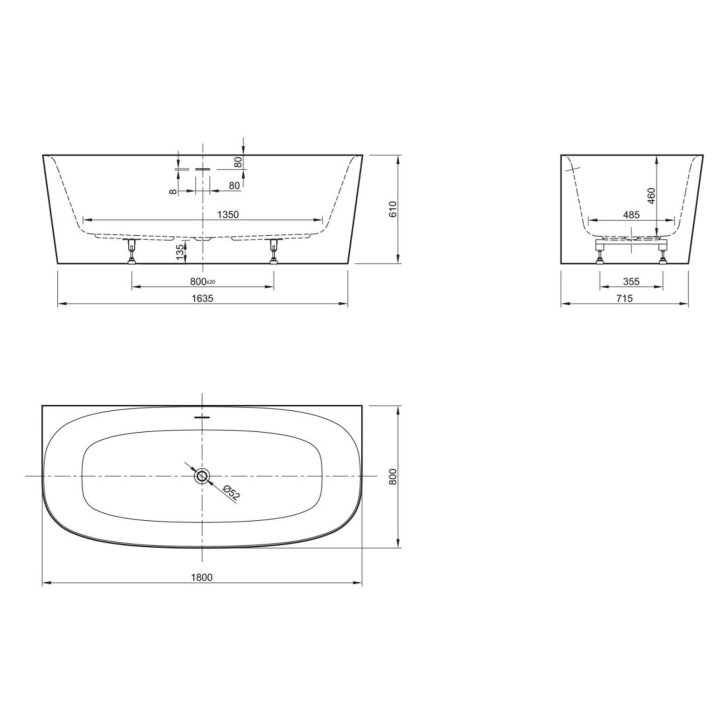 Ideal Standard Dea - Voľne stojaca vaňa k stene, 180x80 cm, matná biela T9940V1