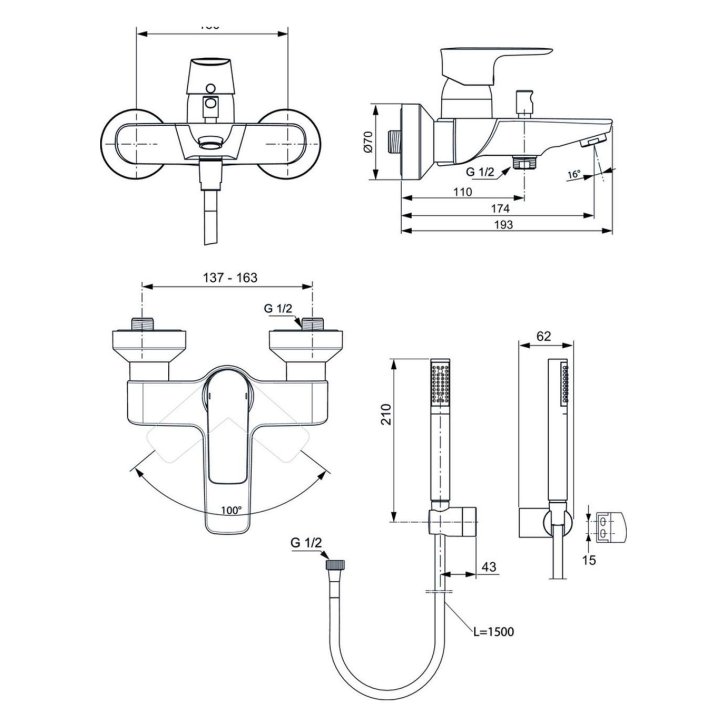 Ideal Standard Connect Air - Vaňová batéria s príslušenstvom, Brushed Gold A7056A2