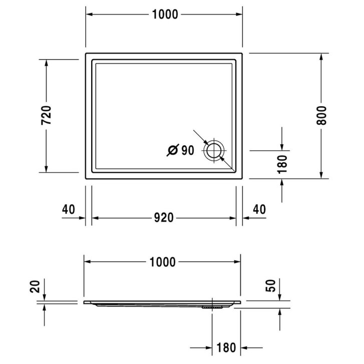 Duravit Starck Slimline - Sprchová vanička, 100x80 cm, Antislip, biela 720119000000001
