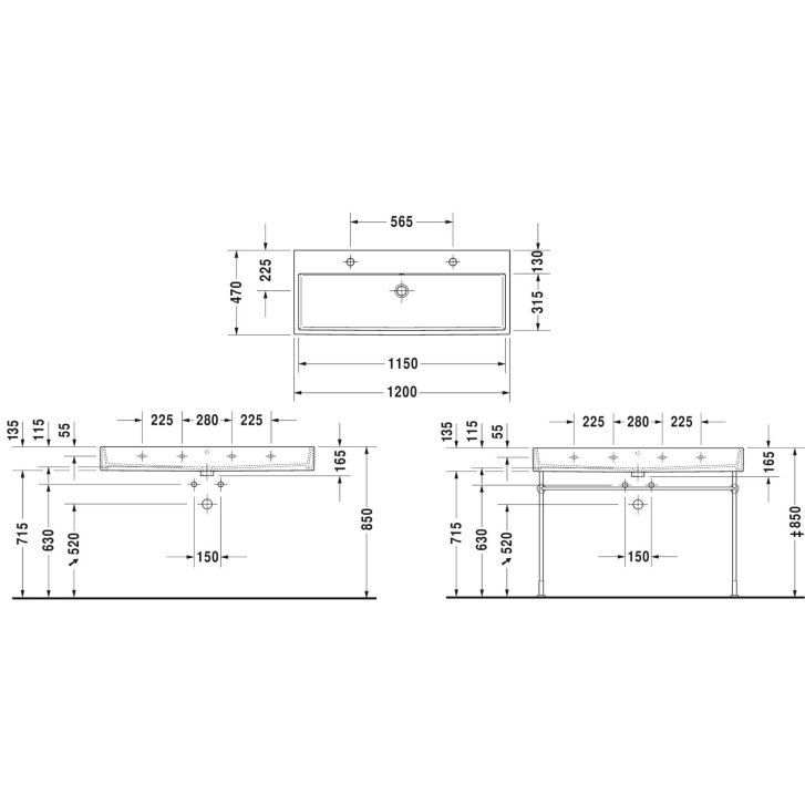 Duravit Vero Air - Dvojumývadlo, 120x47 cm, s prepadom, s otvormi na batérie, biela 2350120024