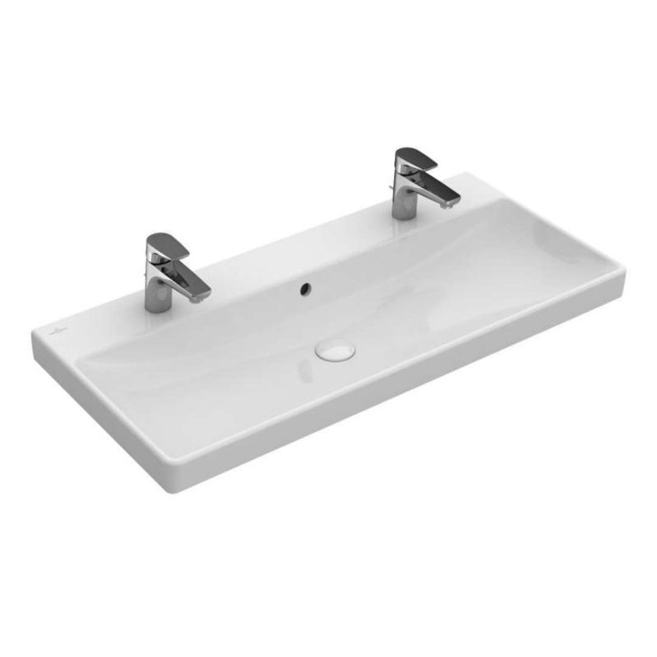 Villeroy & Boch Avento - Dvojumývadlo nábytkové, 100x47 cm, s prepadom, otvory na batérie, CeramicPlus, Stone White 4156A4RW