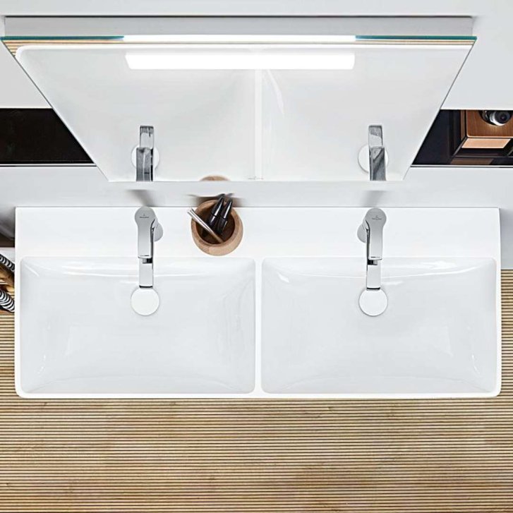 Villeroy & Boch Avento - Dvojumývadlo nábytkové, 120x47 cm, s prepadom, otvory na batérie, CeramicPlus, Stone White 4A23CKRW