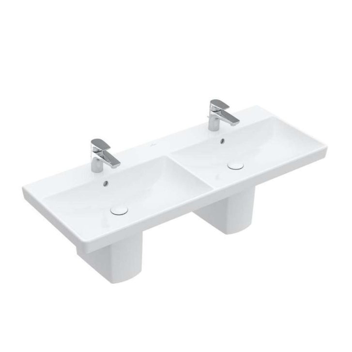 Villeroy & Boch Avento - Dvojumývadlo nábytkové, 120x47 cm, s prepadom, otvory na batérie, CeramicPlus, Stone White 4A23CKRW