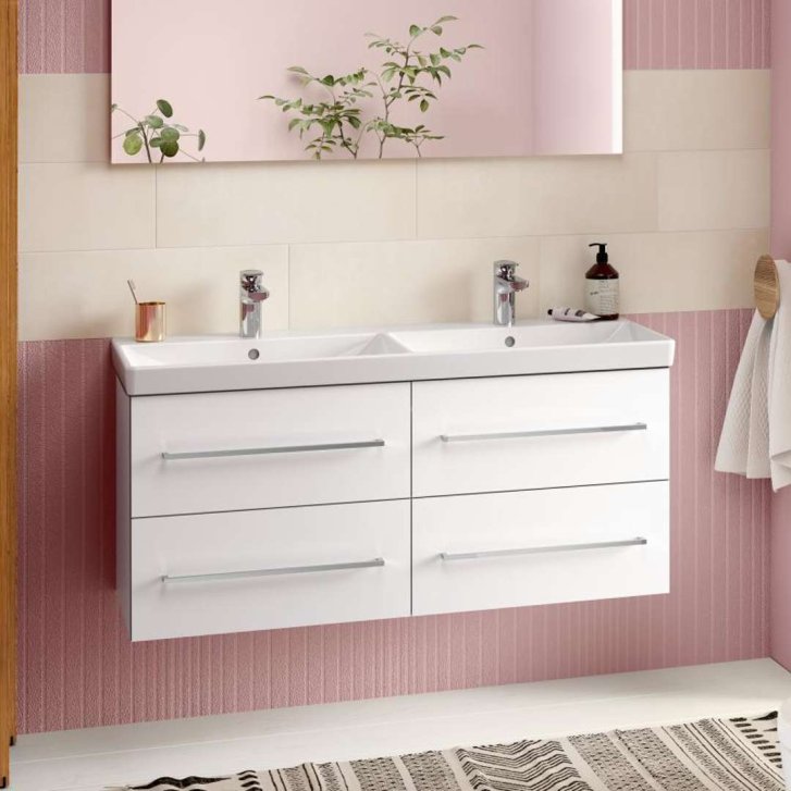 Villeroy & Boch Avento - Dvojumývadlo nábytkové, 120x47 cm, s prepadom, otvory na batérie, CeramicPlus, Stone White 4A23CKRW
