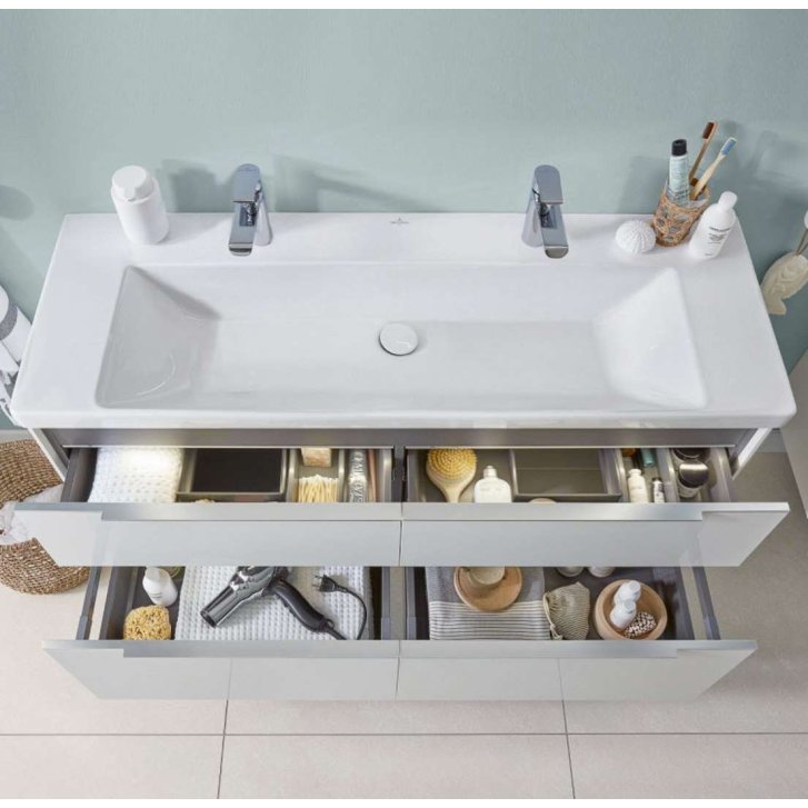 Villeroy & Boch Subway 3.0 - Dvojumývadlo 130x48 cm, bez prepadu, otvory na batérie, CeramicPlus, alpská biela 4A70D1R1
