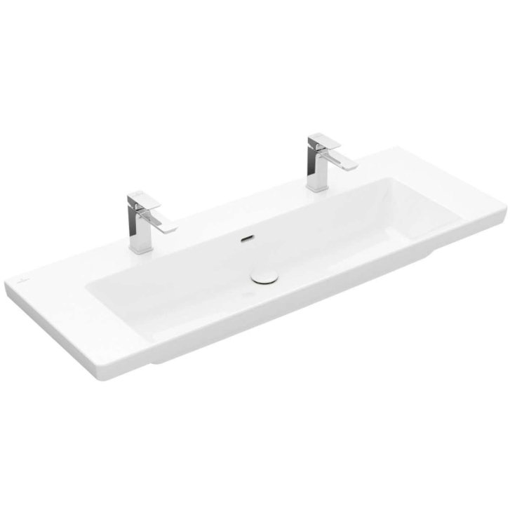 Villeroy & Boch Subway 3.0 - Dvojumývadlo, 130x47 cm, s prepadom, otvory na batérie, alpská biela 4A70D401