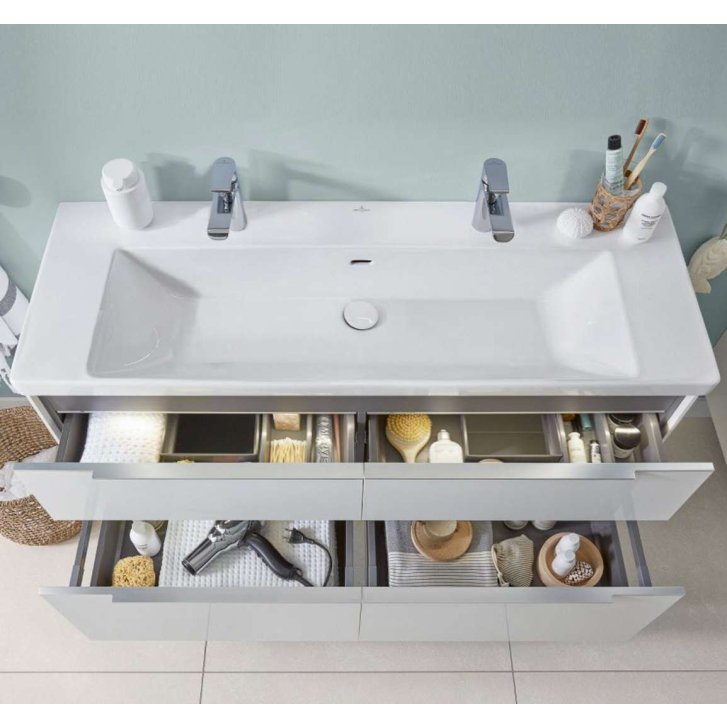 Villeroy & Boch Subway 3.0 - Dvojumývadlo, 130x47 cm, s prepadom, otvory na batérie, alpská biela 4A70D401