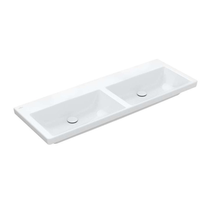 Villeroy & Boch Subway 3.0 - Dvojumývadlo nábytkové, 130x47 cm, bez prepadu, bez otvoru na batérie, CeramicPlus, alpská biela 4A71D3R1