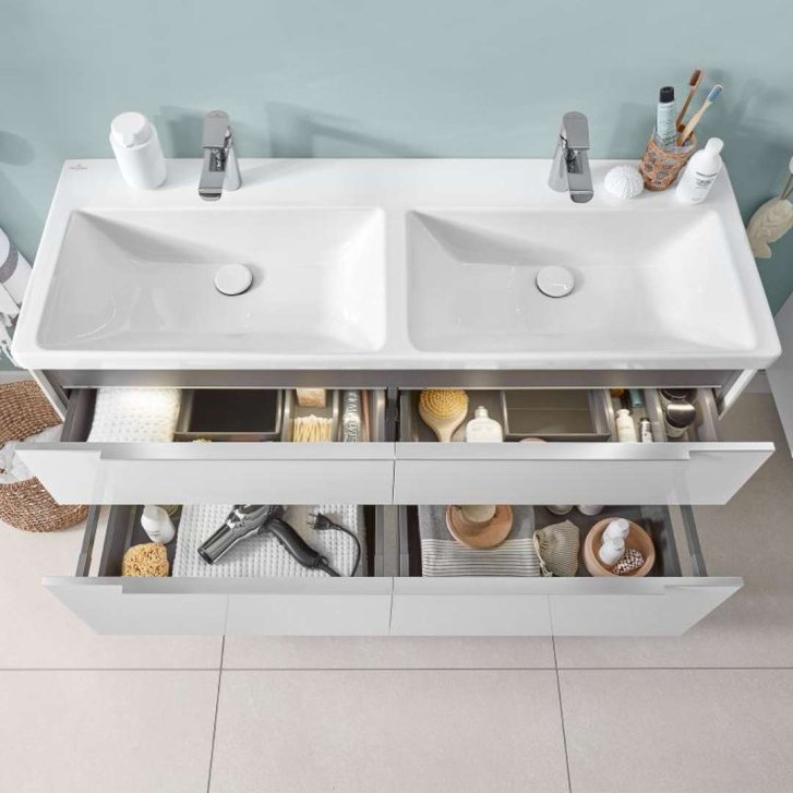 Villeroy & Boch Subway 3.0 - Dvojumývadlo nábytkové, 130x47 cm, bez prepadu, otvory na batérie, CeramicPlus, Stone White 4A71D1RW