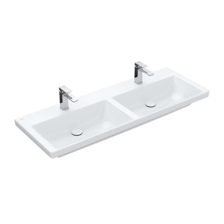 Villeroy & Boch Subway 3.0 - Dvojumývadlo nábytkové, 130x47 cm, bez prepadu, otvory na batérie, CeramicPlus, Stone White 4A71D1RW