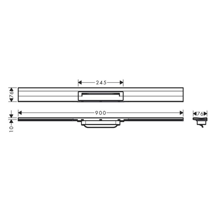 Hansgrohe RainDrain Flex - Lineárny sprchový žľab s nerezovým roštom 900, k stene, skrátiteľný, matná čierna 56052670