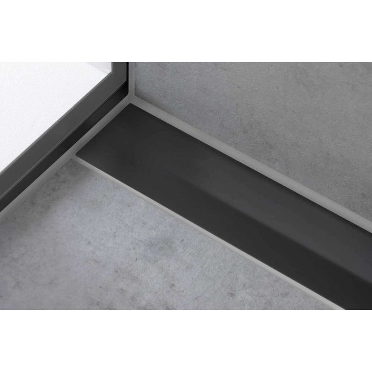Hansgrohe RainDrain Flex - Lineárny sprchový žľab s nerezovým roštom 900, k stene, skrátiteľný, matná čierna 56052670