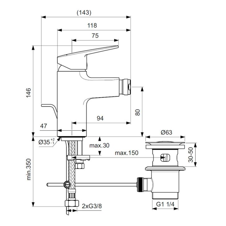 Ideal Standard CeraPlan - Bidetová batéria s výpusťou, chróm BD248AA