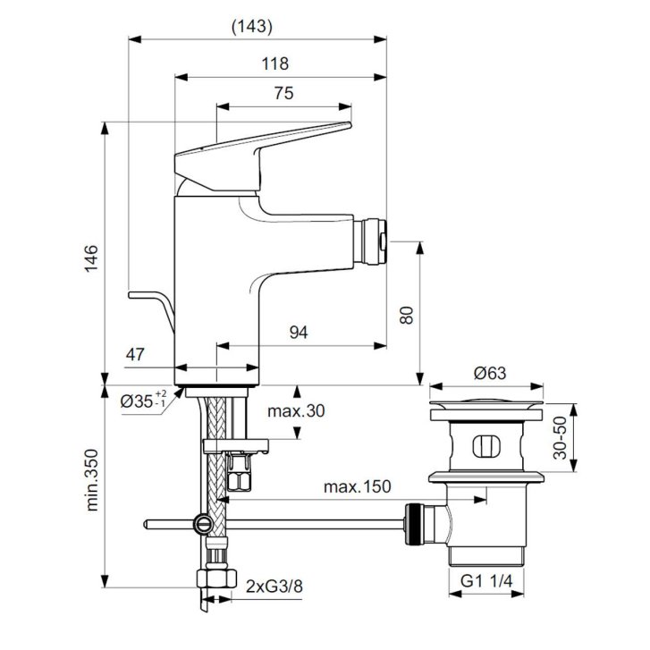 Ideal Standard CeraPlan - Bidetová batéria s výpustom, chróm BD278AA