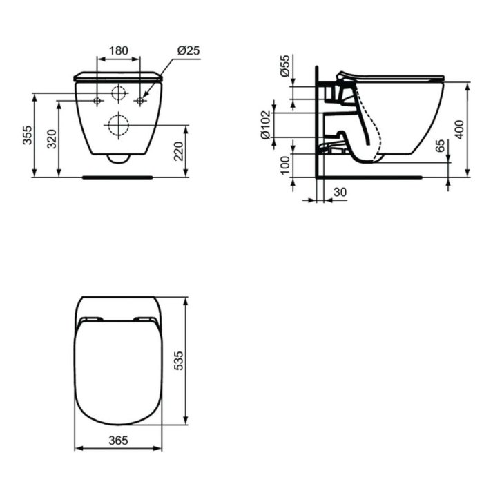 Ideal Standard Tesi - Závesné WC s doskou SoftClose, Aquablade, čierna T3546V3