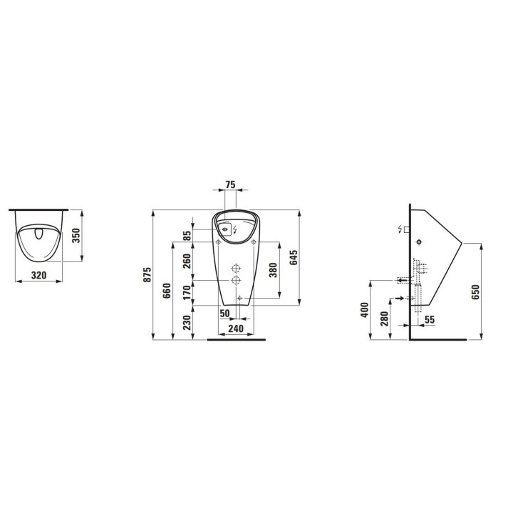 Laufen Caprino - Elektronický pisoár Plus, zadný prívod, Rimless, antivandal, biela H8410650004011