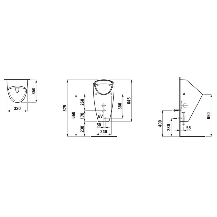 Laufen Caprino - Elektronický pisoár Plus, zadný prívod, Rimless, antivandal, matná biela H8410667574011