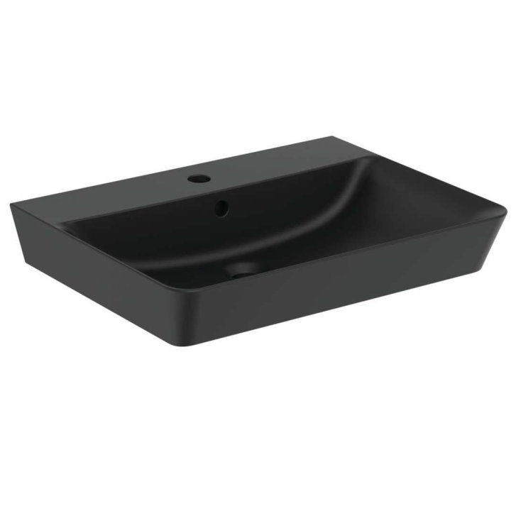 Ideal Standard Connect Air - Umývadielko Cube, 40x35x16 cm, s prepadom, otvor na batériu, čierna E0307V3